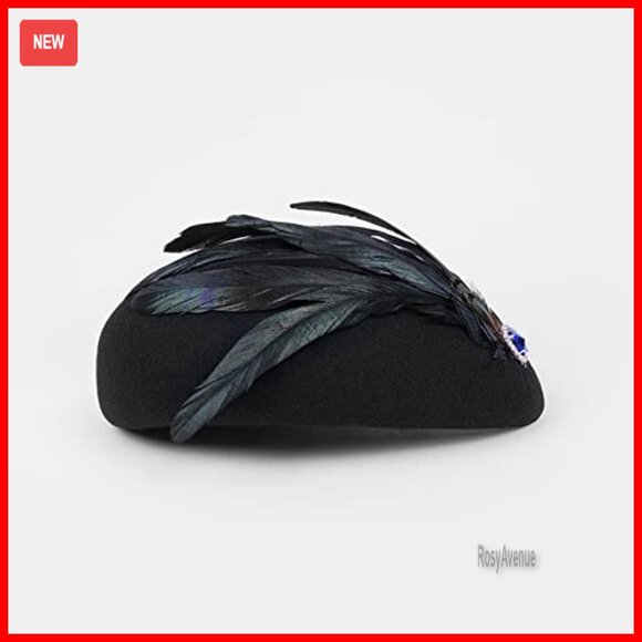 Wool Beret Hat with Feathers, Adjustable Drawstring, Dressy Occasions main image 6
